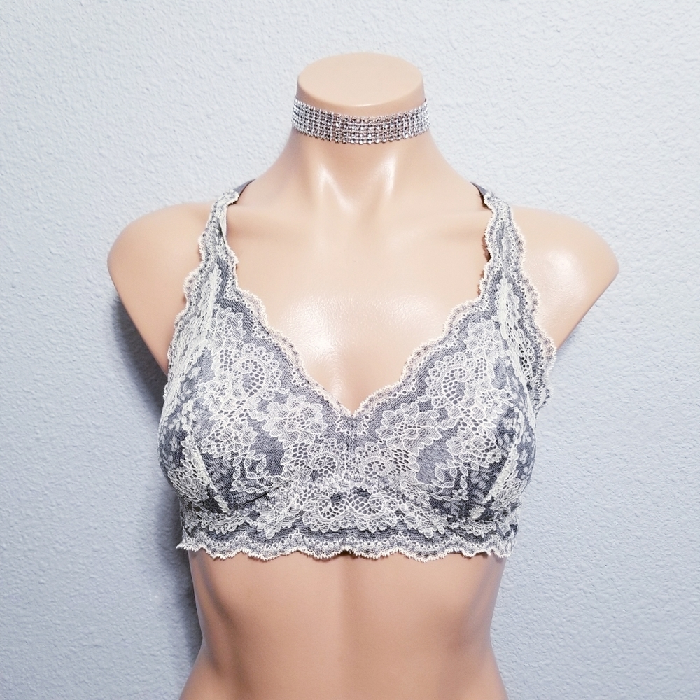 FELINA gray white lace bralette bra MEDIUM